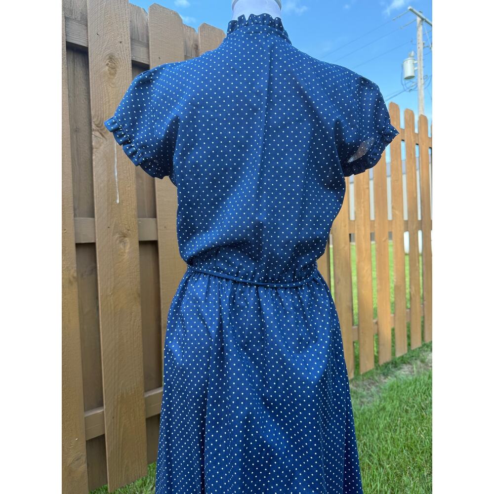 Vintage Navy Polka Dot Dress New Raves - Picture 6 of 9